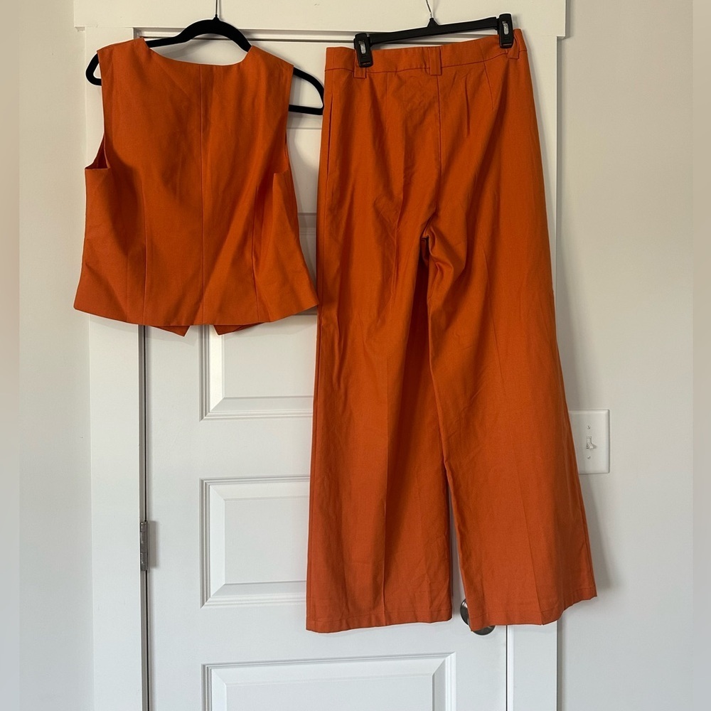 Women's Orange Linen Blend Pants & Vest Set - Picture 6 of 8
